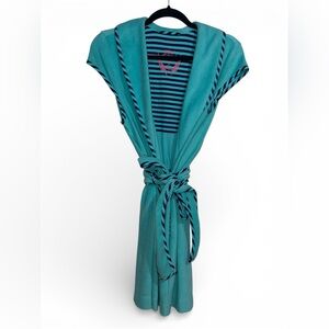 Betsy Johnson Teal Striped Hooded Robe
